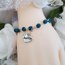 Load image into Gallery viewer, Handmade pave crystal rhinestone charm bracelet for Auntie - light sapphire or custom color - Aunt Gift Ideas - Auntie Bracelet - Aunt Bracelet