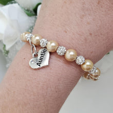 Load image into Gallery viewer, Handmade pearl and pave crystal rhinestone auntie charm bracelet, champagne or custom color - Aunt Gift - Aunt Bracelet - Aunt To Be Gift