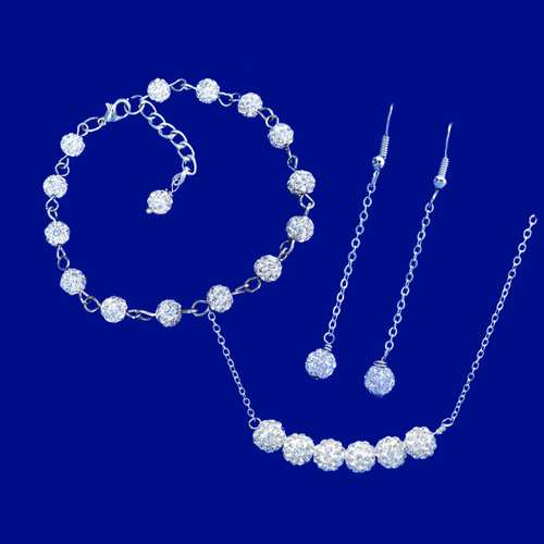handmade bar necklace accompanied by a bracelet and a pair of drop earrings,  silver clear or custom color - Bridal Sets - Jewelry Set - Necklace Set