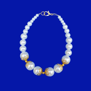 Pearl Bracelet - Handmade Bracelet - Bracelets, gold accented white pearl bracelet, gold and white