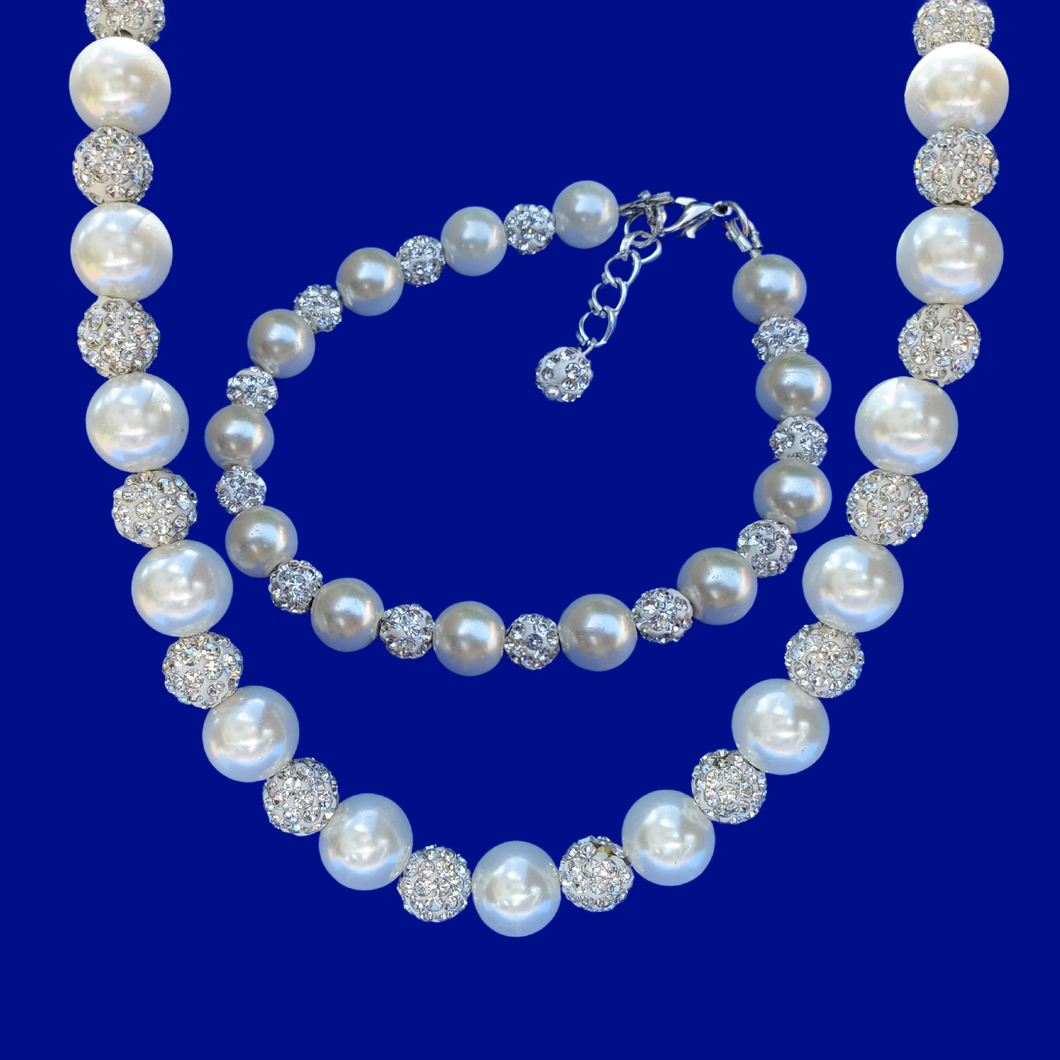 handmade crystal and pearl necklace accompanied by a matching bracelet
