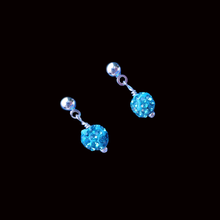 Load image into Gallery viewer, Crystal Earrings - Earrings - Dangle Earrings - handmade pave crystal rhinestone stud earrings, aquamarine blue or custom color