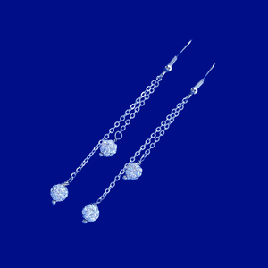 handmade pave crystal multi-strand drop earrings, silver clear or custom color - Handmade double strand pave crystal drop Earrings - Crystal Earrings