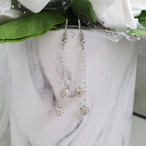 Handmade floating crystal bracelet accompanied by a pair of multi-strand drop earrings, silver clear or custom color - Bridal Sets - Bracelet Sets - Earring Sets