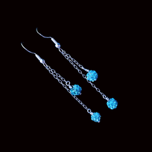 Load image into Gallery viewer, handmade pave crystal multi-strand drop earrings, aquamarine blue or custom color - silver or custom color - Crystal Drop Earrings - Earrings - Crystal Earrings
