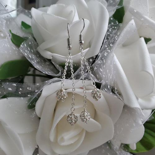 Handmade double strand pave crystal drop earrings - silver or custom color - Crystal Drop Earrings - Earrings - Crystal Earrings