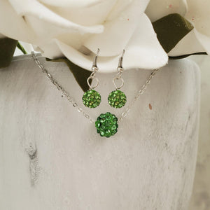handmade floating pave crystal necklace accompanied by a pair of dangling earrings - peridot or custom color - Crystal Jewelry Set - Necklace And Earring Set