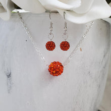 Load image into Gallery viewer, handmade floating pave crystal necklace accompanied by a pair of dangling earrings - hyacinth or custom color - Crystal Jewelry Set - Necklace And Earring Set
