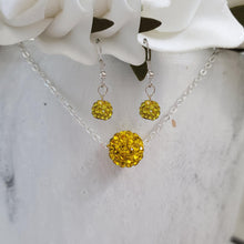 Load image into Gallery viewer, handmade floating pave crystal necklace accompanied by a pair of dangling earrings - citrine or custom color - Crystal Jewelry Set - Necklace And Earring Set