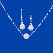 Load image into Gallery viewer, handmade floating pave crystal necklace accompanied by a pair of dangling earrings - silver clear or custom color - Crystal Jewelry Set - Necklace And Earring Set
