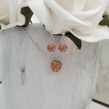 Load image into Gallery viewer, handmade floating pave crystal necklace accompanied by a pair of dangling earrings - champagne or custom color - Crystal Jewelry Set - Necklace And Earring Set