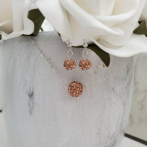 handmade floating pave crystal necklace accompanied by a pair of dangling earrings - champagne or custom color - Crystal Jewelry Set - Necklace And Earring Set