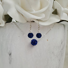Load image into Gallery viewer, handmade floating pave crystal necklace accompanied by a pair of dangling earrings - capri blue or custom color - Crystal Jewelry Set - Necklace And Earring Set