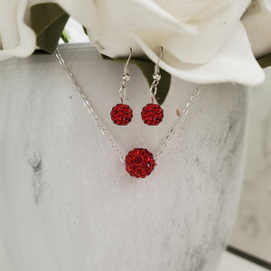 handmade floating pave crystal necklace accompanied by a pair of dangling earrings - light siam or custom color - Crystal Jewelry Set - Necklace And Earring Set