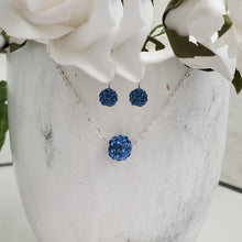 Load image into Gallery viewer, handmade floating pave crystal necklace accompanied by a pair of dangling earrings - light sapphire or custom color - Crystal Jewelry Set - Necklace And Earring Set