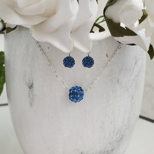 handmade floating pave crystal necklace accompanied by a pair of dangling earrings - light sapphire or custom color - Crystal Jewelry Set - Necklace And Earring Set