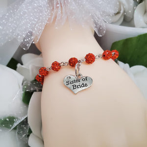 Handmade Sister of the Bride pave crystal rhinestone link charm bracelet - hyacinth or custom color - Sister of the Groom Bracelet - Bridal Bracelet