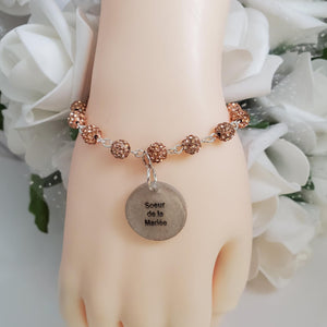Handmade Sister of the Groom pave crystal rhinestone link charm bracelet - champagne or custom color - Sister of the Groom Bracelet - Bridal Bracelet
