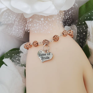 Handmade Sister of the Bride pave crystal rhinestone link charm bracelet - champagne or custom color - Sister of the Groom Bracelet - Bridal Bracelet