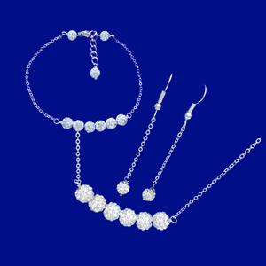Necklace Set - Jewelry Set - Bridal Sets - handmade crystal bar necklace accompany by a matching bracelet and a pair of drop earrings, silver clear or custom color