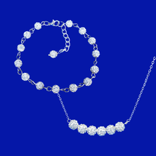 Load image into Gallery viewer, Pave Crystal Bar Necklace Accompanied by a Bracelet, silver clear or custom color