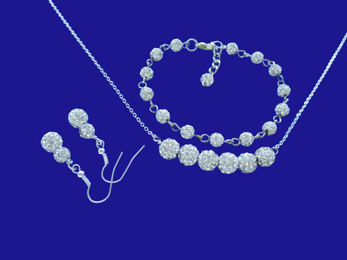 A handmade crystal bar necklace accompanied by a bracelet and a pair of drop earrings. silver clear - Jewelry Sets - Necklace Set - Bridesmaid Gift Ideas