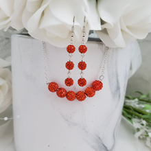 Load image into Gallery viewer, Handmade pave crystal rhinestone bar necklace accompanied by a pair of drop earrings - hyacinth or custom color - Rhinestone Necklace Set-Necklace Set-Necklace Earrings
