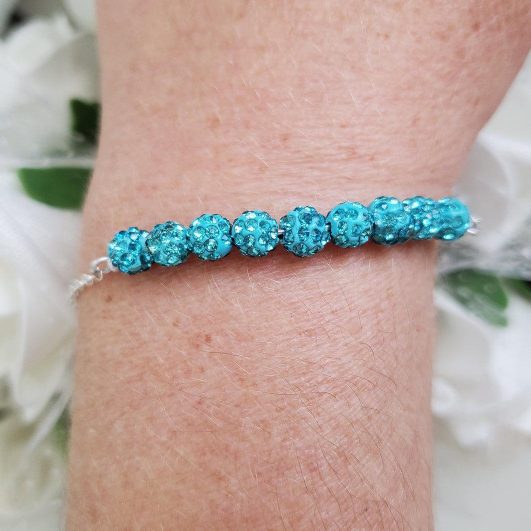 Handmade pave crystal rhinestone bar bracelet, aquamarine blue or custom color - Crystal Bracelet - Bracelets - Gift For Her