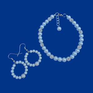 handmade pearl and crystal bracelet accompanied by a pair of hoop earrings - Bridal Gift Set - Bridesmaid Gifts - Bracelet Sets