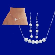 Load image into Gallery viewer, Necklace Set - Wedding Sets - Jewelry Set, handmade bar necklace accompanied by a floating bracelet and a pair of drop earrings, silver clear or custom color