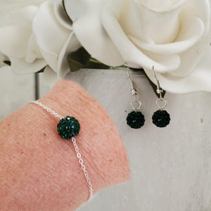 Handmade pave crystal rhinestone floating bracelet accompanied by a pair of dangle earrings. - Emerald green or custom color - Earring Sets - Jewelry Set - Bracelet Set