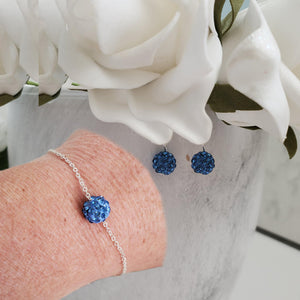 Handmade pave crystal rhinestone floating bracelet accompanied by a pair of dangle earrings. - Light Sapphire (blue) or custom color - Earring Sets - Jewelry Set - Bracelet Set