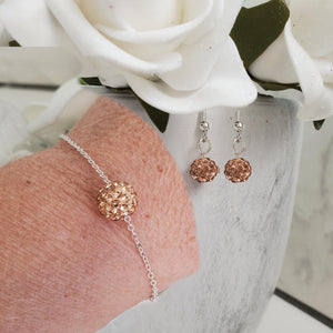Handmade pave crystal rhinestone floating bracelet accompanied by a pair of dangle earrings. - Champagne or custom color - Earring Sets - Jewelry Set - Bracelet Set