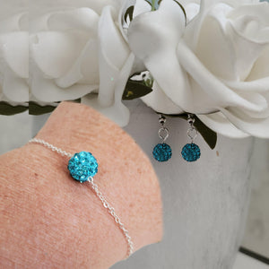 Handmade pave crystal rhinestone floating bracelet accompanied by a pair of dangle earrings. - Aquamarine blue or custom color - Earring Sets - Jewelry Set - Bracelet Set
