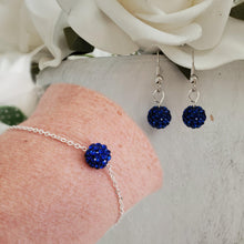 Load image into Gallery viewer, Handmade pave crystal rhinestone floating bracelet accompanied by a pair of dangle earrings. - Capri blue or custom color - Earring Sets - Jewelry Set - Bracelet Set