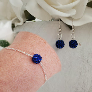 Handmade pave crystal rhinestone floating bracelet accompanied by a pair of dangle earrings. - Capri blue or custom color - Earring Sets - Jewelry Set - Bracelet Set