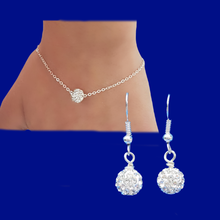 Load image into Gallery viewer, Handmade pave crystal rhinestone floating bracelet accompanied by a pair of dangle earrings. - silver clear or custom color - Earring Sets - Jewelry Set - Bracelet Set