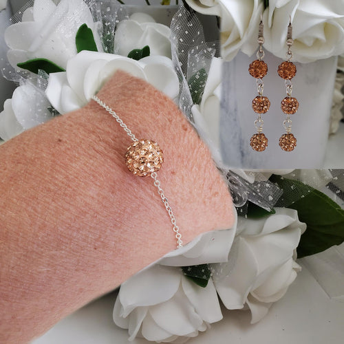 Handmade pave crystal rhinestone floating bracelet accompanied by a pair of drop earrings - champagne or custom color - Earring Sets - Bridal Sets - Bracelet Sets