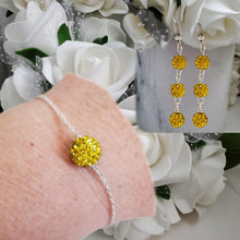 Load image into Gallery viewer, Handmade pave crystal rhinestone floating bracelet accompanied by a pair of drop earrings - citrine or custom color - Earring Sets - Bridal Sets - Bracelet Sets
