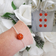Load image into Gallery viewer, Handmade pave crystal rhinestone floating bracelet accompanied by a pair of drop earrings - hyacinth or custom color - Earring Sets - Bridal Sets - Bracelet Sets