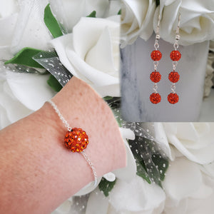 Handmade pave crystal rhinestone floating bracelet accompanied by a pair of drop earrings - hyacinth or custom color - Earring Sets - Bridal Sets - Bracelet Sets
