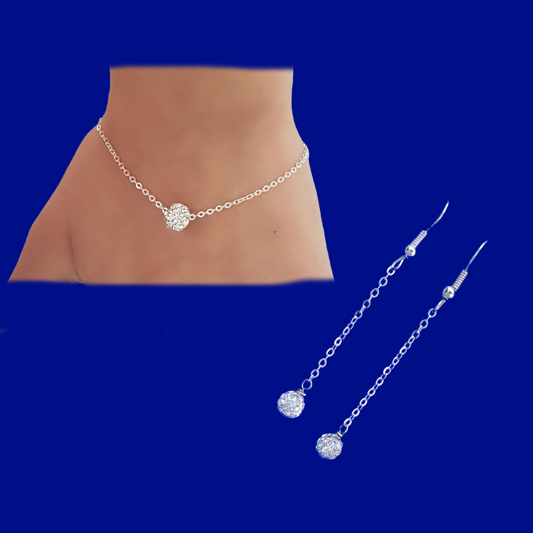 Bracelet Sets  - Wedding Sets - Earring Sets, handmade floating crystal bracelet accompanied by a pair of drop earrings, silver clear or custom color