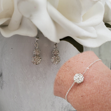 Load image into Gallery viewer, Handmade floating crystal bracelet accompanied by a pair of drop earrings - silver clear or custom color - Earring Sets - Bridal Jewelry Set - Bracelet Sets