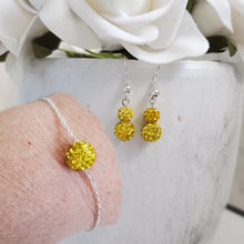 Load image into Gallery viewer, Handmade floating crystal bracelet accompanied by a pair of drop earrings - citrine (yellow) or custom color - Earring Sets - Bridal Jewelry Set - Bracelet Sets