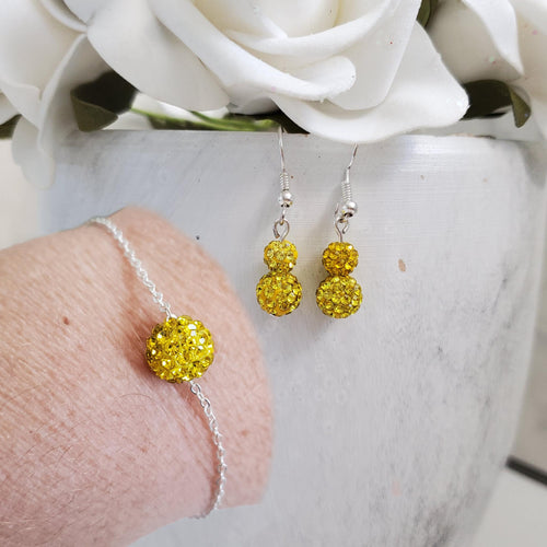 Handmade floating crystal bracelet accompanied by a pair of drop earrings - citrine (yellow) or custom color - Earring Sets - Bridal Jewelry Set - Bracelet Sets