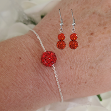 Load image into Gallery viewer, Handmade floating crystal bracelet accompanied by a pair of drop earrings - hyacinth (orange) or custom color - Earring Sets - Bridal Jewelry Set - Bracelet Sets