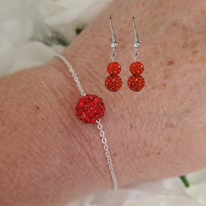 Handmade floating crystal bracelet accompanied by a pair of drop earrings - hyacinth (orange) or custom color - Earring Sets - Bridal Jewelry Set - Bracelet Sets