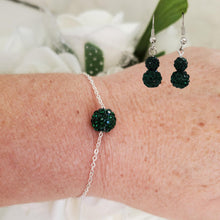 Load image into Gallery viewer, Handmade floating crystal bracelet accompanied by a pair of drop earrings - emerald (green) or custom color - Earring Sets - Bridal Jewelry Set - Bracelet Sets