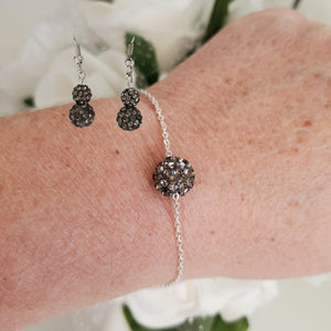 Handmade floating crystal bracelet accompanied by a pair of drop earrings - black diamond or custom color - Earring Sets - Bridal Jewelry Set - Bracelet Sets