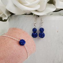 Load image into Gallery viewer, Handmade floating crystal bracelet accompanied by a pair of drop earrings - capri blue or custom color - Earring Sets - Bridal Jewelry Set - Bracelet Sets